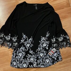 Alfani Black and White Lace Floral Blouse
